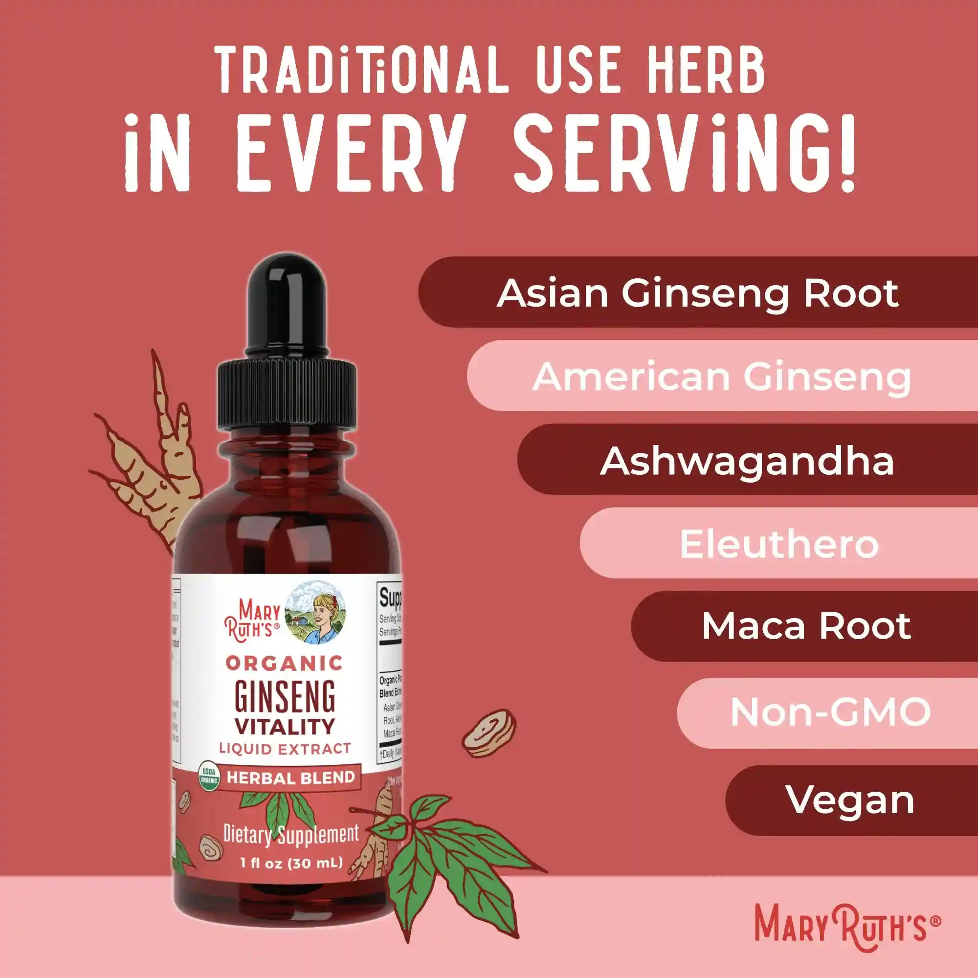 Organic Ginseng Vitality Herbal Blend Liquid Drops