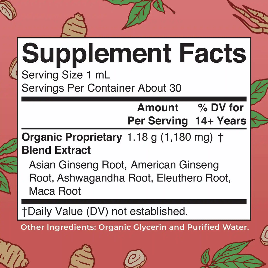 Organic Ginseng Vitality Herbal Blend Liquid Drops
