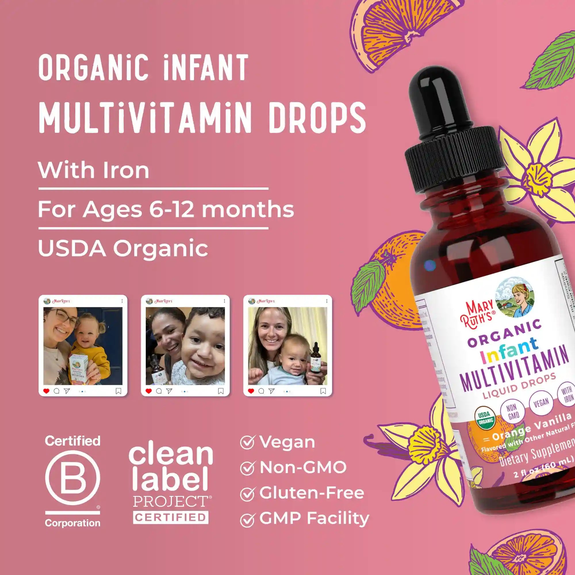 Organic Infant Multivitamin with Iron Liquid Drops
