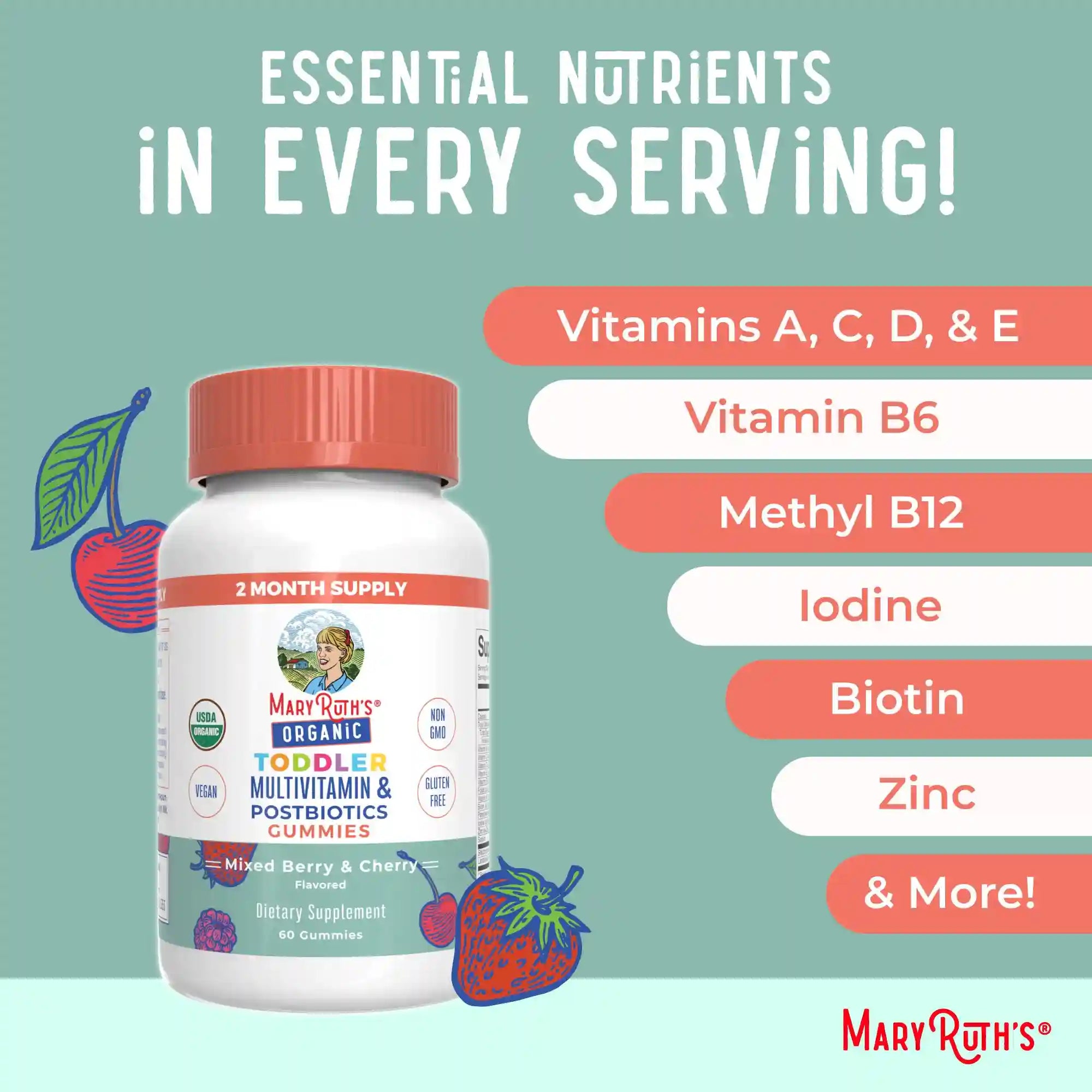 Organic Toddler Multivitamin + Postbiotics Gummies